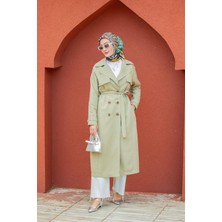 Tesettür Çarşım Rodi Uzun Astarlı Trençkot-Mint