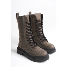 Adımla Vizon Deri Kadın Bot Postal Mia Bağcıklı Içten Fermuarlı Kalın Tabanlı Su Geçirmez
