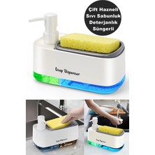 Safestore Çift Hazneli Sıvı Sabunluk ve Otomatik Deterjanlık Süngerli El ve Bulaşık Sabunu Seti Mutfak Banyo