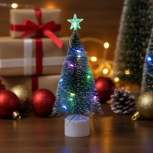 Çok Renkli Işıklı Mini Noel Ağacı, 17 Cm, Masaüstü Dekor, Hediyelik, Pilli Çam Ağacı