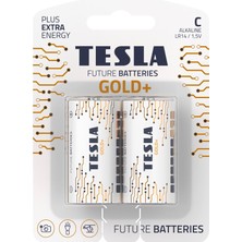 TESLA Alkalin C Boy Orta Pil 1,5 V (2'li Paket)/LR14 MN1400 Gold Seri/Bebek Ana Kucağı/Oyuncak Pili