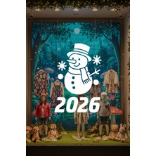Mıgnatıs 2026 Mutlu Yıllar Kardan Adam Cam Çıkartması - Yılbaşı Cam Vitrin Sticker