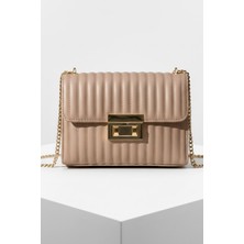 Random Shopping Piliseli Dokulu Gold Tokalı Zincir Askılı Omuz Çantası