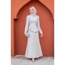 Tesettür Çarşım Queny Asil Bluz Etek Abiye Takım-Bej