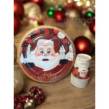 Yılbaşı Noel Baba Temalı Tabak ve Bardak Seti, Kırmızı Renk, Şık ve Eğlenceli Tasarım