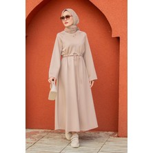 Tesettür Çarşım Royal Pufy Dalgıç Relax Elbise-Bej