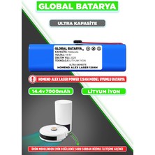 Global Batarya Homend Alex Laser Power 1284H Uyumlu Akıllı Robot Süpürge Bataryası 14.4V 7000mAh Li-Ion Pil (Ultra Kapasite)