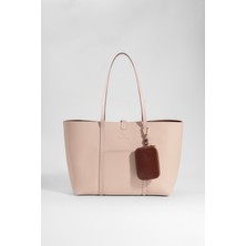 Daphmin Duo Kadın Hakiki Deri Reversible Çift Taraflı Tote Çanta Pudra & Taba