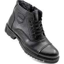 Levarno Caldor Hakiki Deri Içi Kürklü Fermuarlı Kışlık Siyah Günlük Erkek Bot