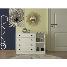 Nettrends Modüler 4 Çekmeceli Şifonyer Açık Raflı Komodinli Saklama Ünitesi BEYAZ-NRG-ŞFN-1007