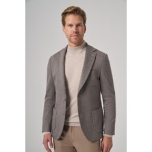 Morven  Erkek Gri Örme Trend Desenli Slim Fit Mono Yaka Ceket