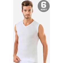 Arma Yıldız 6 Adet Beyaz Kolsuz Erkek Atlet V Yaka Sıfır Kol Tişört %100 Pamuklu