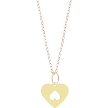 Archin 14 Ayar Altın Plakalı Zarif Kalp Figürlü Sevgililer Günü Hediyesine Özel Altın KOLYE-856