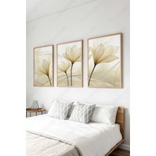 Wallspresso Modern Floral Çiçek Temalı 3'lü Tablo - Ahşap Çerçeveli Tablo -Duvar Tablosu-Salon Yatak Odası Tablo