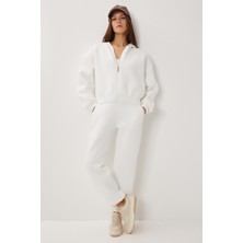 Happiness İstanbul Fermuarlı Şardonlu Örme Alt-Üst Takım LDM0017 Ekru