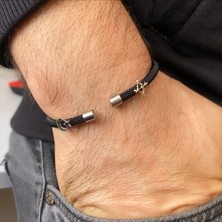 Simurg Jewellery Gümüş Ayyıldız -Yay Sembollü Siyah Çelik Bileklik