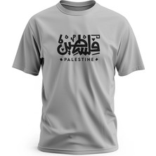 Zaytoon Tişört, Kısa Kollu Arapça Filistin Yazılı ve Ingilizce Baskılı Pamuk Rahat T-Shirt