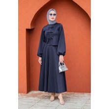 Tesettür Çarşım Fiyonk Detaylı Pufy Dalgıç Etek Bluz Takım-Laci