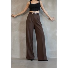 Jack Caprio Kadın Palazzo Pileli Pantolon Ithal Doubleface Kumaş Yüksek Kaliteli Ürün Yüksek Bel Kemerli