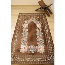 Believe Kınay Kahve Jakarlı Dokuma Goblen Dekoratif Astarsız Saçaksız Şönilli Seccade 70*115