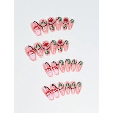 Tips Art Yılbaşı Desenli Açık Pembe Badem Takma Tırnak Seti (24 Adet)