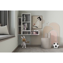 Nettrends Modüler Çoklu Bölmeli Duvar Rafı Kitaplık ve Dekor Ünitesi BEYAZ-NRG-DVR-1018