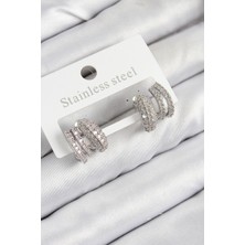 Dktt Pirinç Zirkon Taşlı Kıvrımlı Model Gümüş Renk Kadın Küpe - TJ-BKP11092