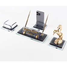 Ofistike Prime Şahlanan At Biblolu Kristal Masaüstü Isimlik Seti Ofis Hediyesi Masa Isimliği Kalemlik Takımı