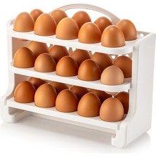Akdeniz Home 6874-FOLYLİFE Eggy 30’lu Yumurtalık – 3 Katlı 30 Bölmeli Yumurta Saklama Kabı – Beyaz