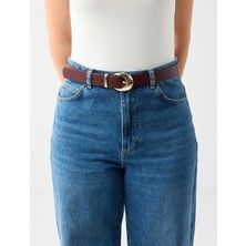 Jimmy Key Bordo Deri Görünümlü Parlak Metal Tokalı Kemer