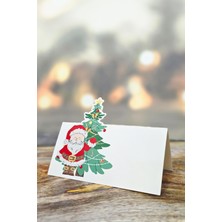 Kırmızı Noel Baba Isimlik Kartı Seti, Yılbaşı Süsleri ve Sofra Dekoru 12'li