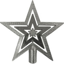 18 cm Gümüş Gri Yılbaşı Çam Ağacı Tepe Süsü Parlak Yıldız Süs