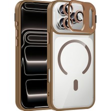 HTstore iPhone Uyumlu 17 Pro Kılıf Standlı ve Kamera Lens Hediyeli M-Safe Şarj Özellikli Zore Etro Kapak-Desert Titanyum