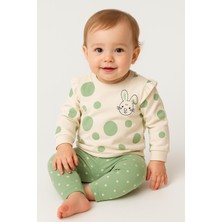 Dinamik çocuk Kız Bebek Puantiyeli Sevimli Tavşan Desenli 2li Takım Mevsimlik 2iplik 3-6-9-12AY