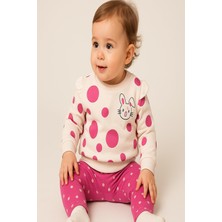 Dinamik çocuk Kız Bebek Puantiyeli Sevimli Tavşan Desenli 2li Takım Mevsimlik 2iplik 3-6-9-12AY