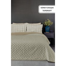 Evlen Home Collection Premium Peluş Çift Kişilik Çok Amaçlı Yatak Örtüsü 200X220 Çift Taraflı Yumuşak Battaniye Pike Bej / Cappuccino