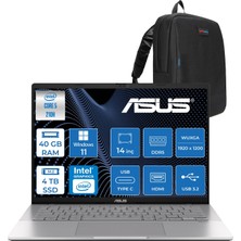 Asus Vivobook S14 S3407VA Intel Core 5 210H 4.8 Ghz 40GB Ddr5 4tb SSD Windows 11 Home 14 Inç IPS Wuxga (1920 x 1200) 300NITS Taşınabilir Bilgisayar WLY083H25 + Zetta Çanta