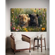 Sevimli Kardeş Aslanlar Kanvas Tablo Ev Dekarasyon Hediyelik Duvar Süsü