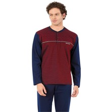 Pierre Cardin 6056 Erkek Uzun Kollu Önden Üç Düğmeli Pijama Takım-Bordo