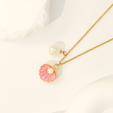 Midnight Shine 🌊 Renkli Deniz Kabuğu & Inci Kolye – 18 Ayar Altın Kaplama Paslanmaz Çelik