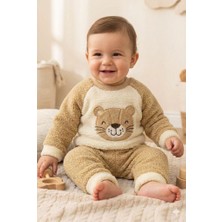Noveram Kids Kışlık Polar Kumaş Kedi Desenli Bebek Eşofman Takımı-Unisex