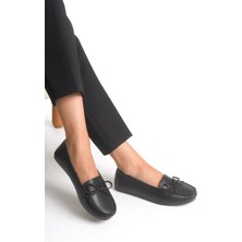 Adımla Siyah Deri Kadın Babet – Ortopedik, Hafif, Rahat, Fiyonk Aksesuarlı, Sera, Günlük Ayakkabı