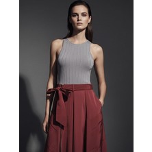 Rivus Beli Kuşaklı Fermuarlı Yırtmaç Detaylı Cepli Etek - Bordo