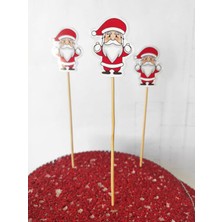 Kırmızı 15 cm Dekoratif Pasta ve Kokteyl Kürdanı, 10 Adet, Noel Temalı, Şık Tasarım