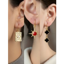 NKT Collection Göz Kırmızı Güneş Siyah Yonca 3’lü Sembol Kadın Küpe Set