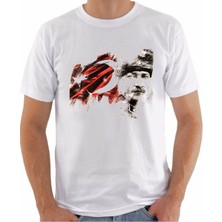 Makiteks Baskılı Atatürk Kadın Erkek Unisex Bisiklet Yaka Baskılı T-Shirt Siyah Beyaz Gri Tshirt Tişört