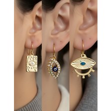 NKT Collection Göz Nazar Göz Turkuaz Göz 3’lü Sembol Kadın Küpe Set