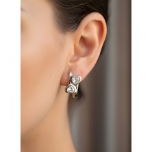 NKT Collection Gümüş Ton Çift Kalp Zirkon Taş Detaylı Halka Kadın Küpe