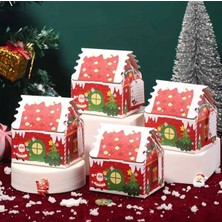 Kırmızı Noel Baba Desenli Ev Şeklinde Yılbaşı Temalı Şeker Kutuları
