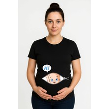 Sedirli Hamile Baskılı Kadın Tshirt Pamuklu Penye Kumaş